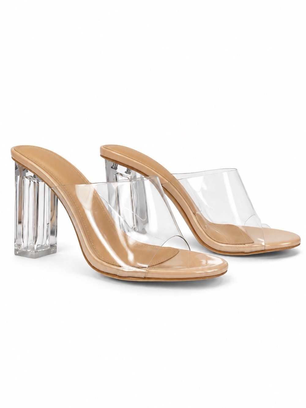 Cape Robbin Nude Clear Block Heel Mules